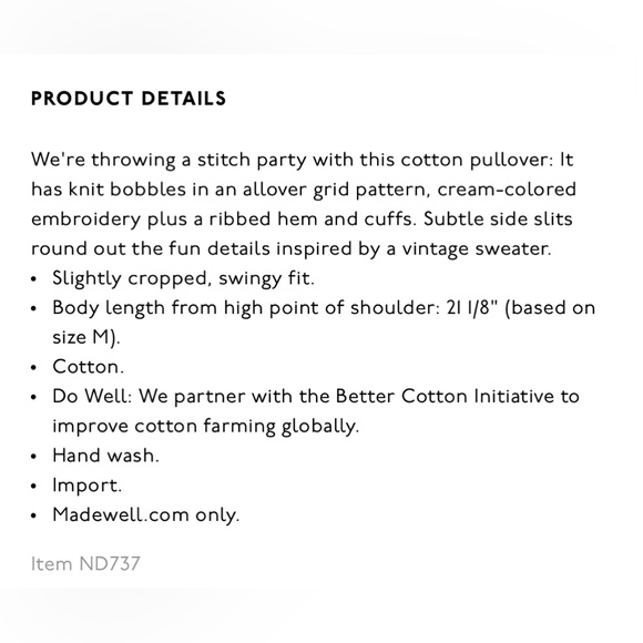 NWT! Madewell Embroidered Sandlin Pullover Sweater XS - Picture 6 of 10